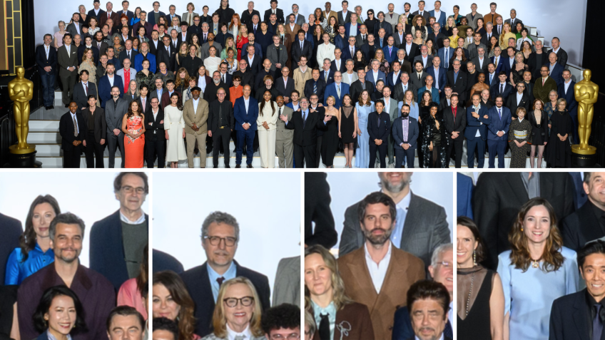 Destaque aos brasileiros no almoço do Oscar. Da esquerda para direita: Wagner Moura, Kleber Mendonça Filho, Adolpho Veloso e Emelie Lesclaux • Richard Harbaugh/The Academy via Getty Images