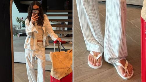 Bruna Marquezine usa chinelo com detalhe fofo