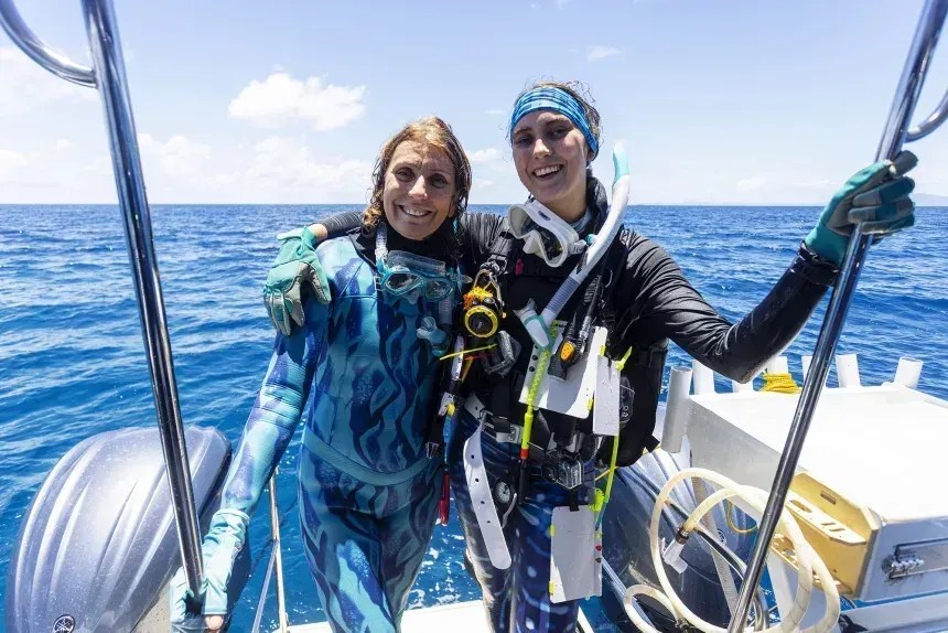 Jan Pope e sua filha, Sophie Kalkowski-Pope, encontraram o enorme coral no final do ano passado • Cidadãos do Recife