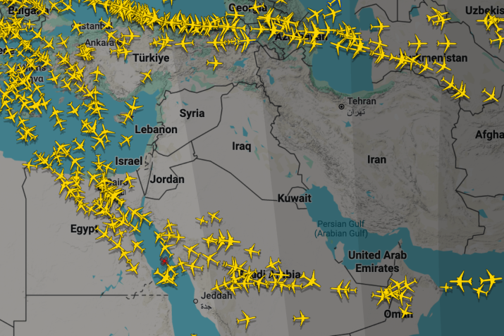Espaço aéreo do Irã após os ataques • Flightradar24