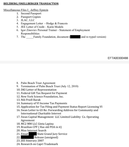 Documento dos Arquivos Epstein indica que Jeffrey Epstein possui um CPF • Divulgação/Departamento de Justiça dos Estados Unidos