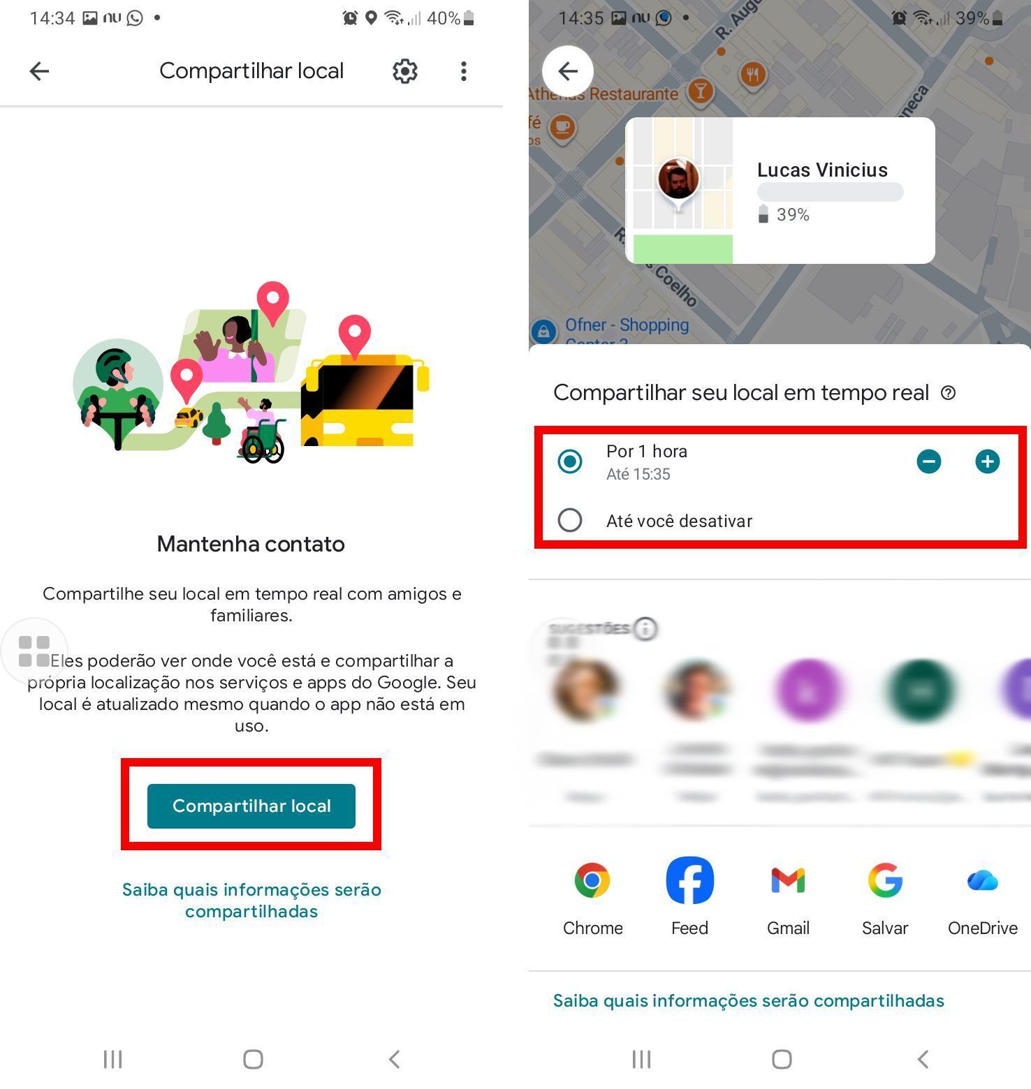 Antes de compartilhar com o Google Maps, você pode escolher o tempo do compartilhamento. • Créditos: Reprodução/Google