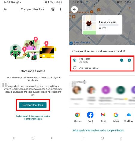 Antes de compartilhar com o Google Maps, você pode escolher o tempo do compartilhamento. • Créditos: Reprodução/Google
