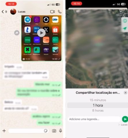 O processo para compartilhar a localização no WhatsApp é praticamente o mesmo no Android e no iOS. • Créditos: Reprodução/WhatsApp