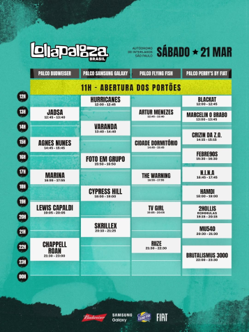 A programação do segundo dia do Lollapalooza 2026 • Reprodução/Instagram