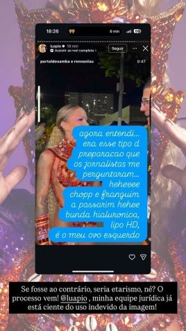 Luana Piovani critica musa da Estácio de Sá • Instagram/Luana Piovani