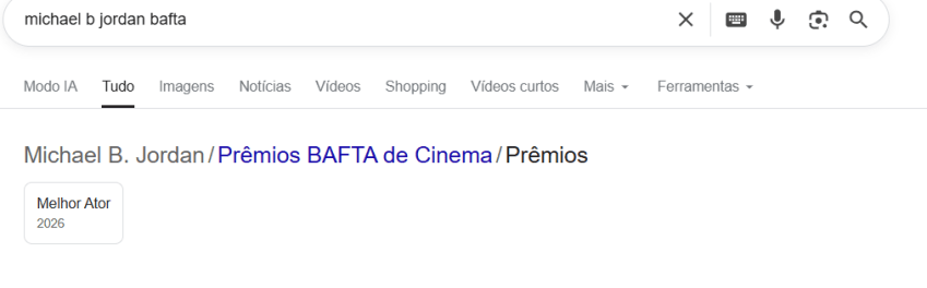 Imagem mostra Michael B. Jordan como ganhador do prêmio de Melhor Ator no Bafta de 2026 • Reprodução