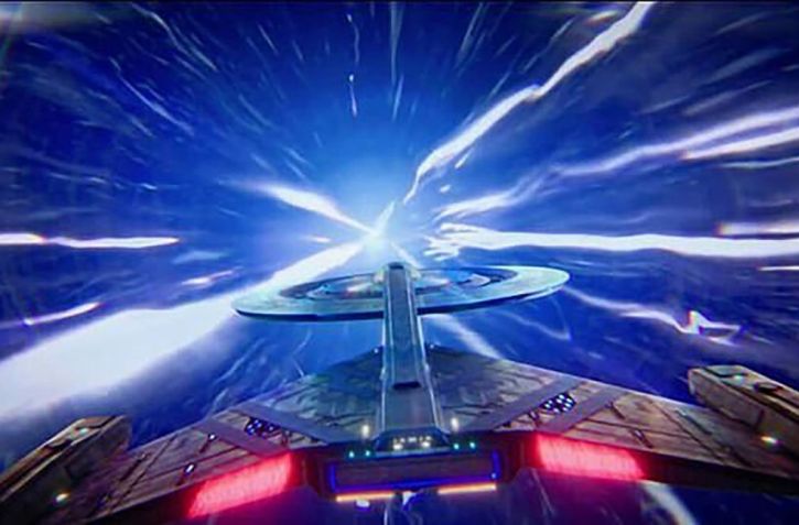 No modelo de Alcubierre, a nave poderia alcançar velocidades superluminais sem violar a teoria da relatividade geral • Star Trek's USS Discovery/CBS/Divulgação