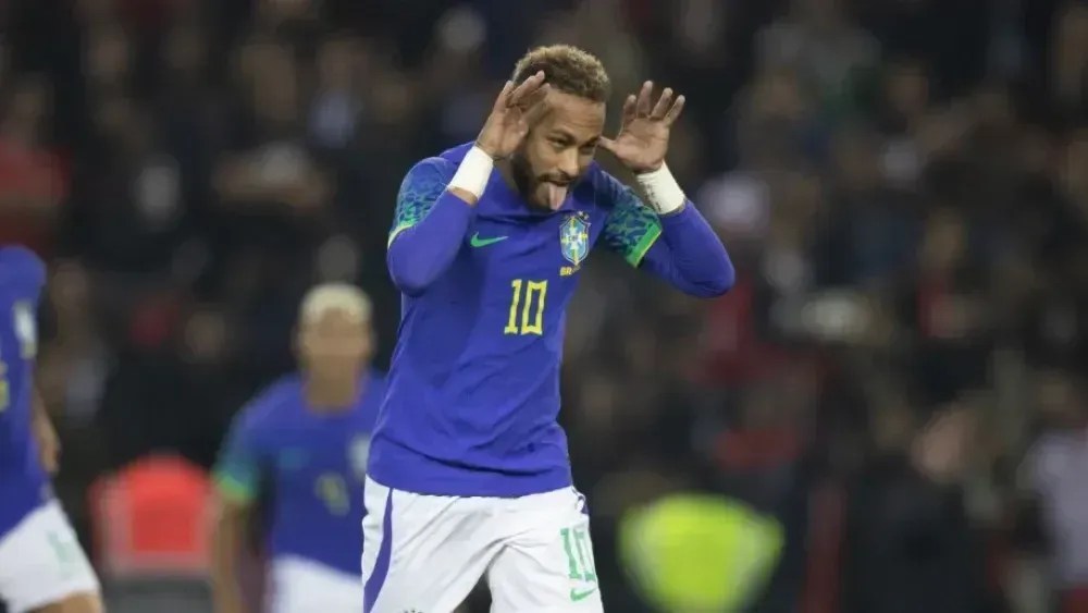 Neymar comemora gol Tunísia 1 x 5 Brasil, em setembro de 2022.