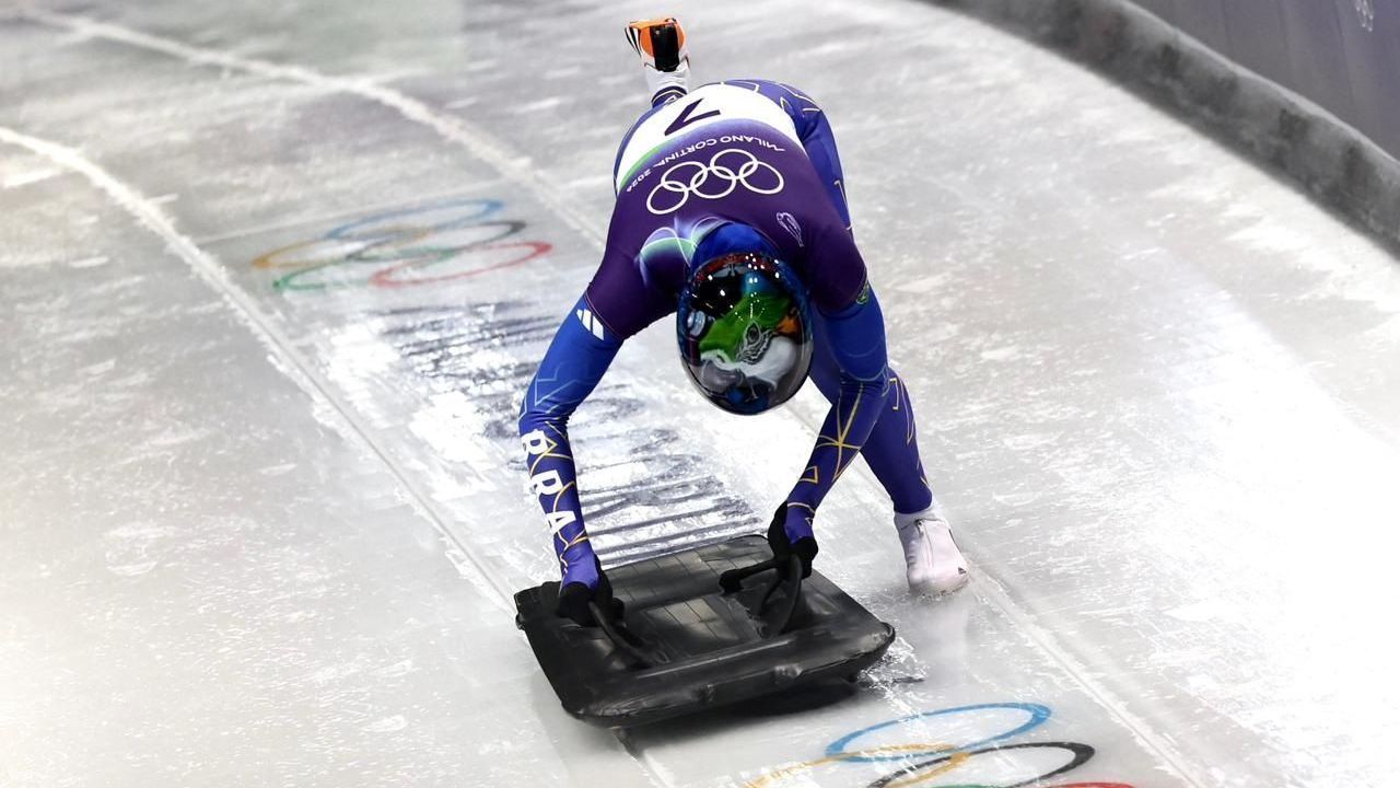 Nicole Silveira durante o primeiro dia de competição do skeleton na Olimpíada de Inverno