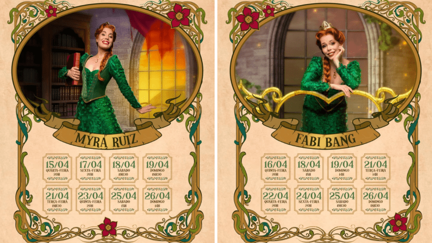Programação de Myra Ruiz e Fabi Bang em "Shrek - O Musical" • Instagram/ Shrek - O Musical