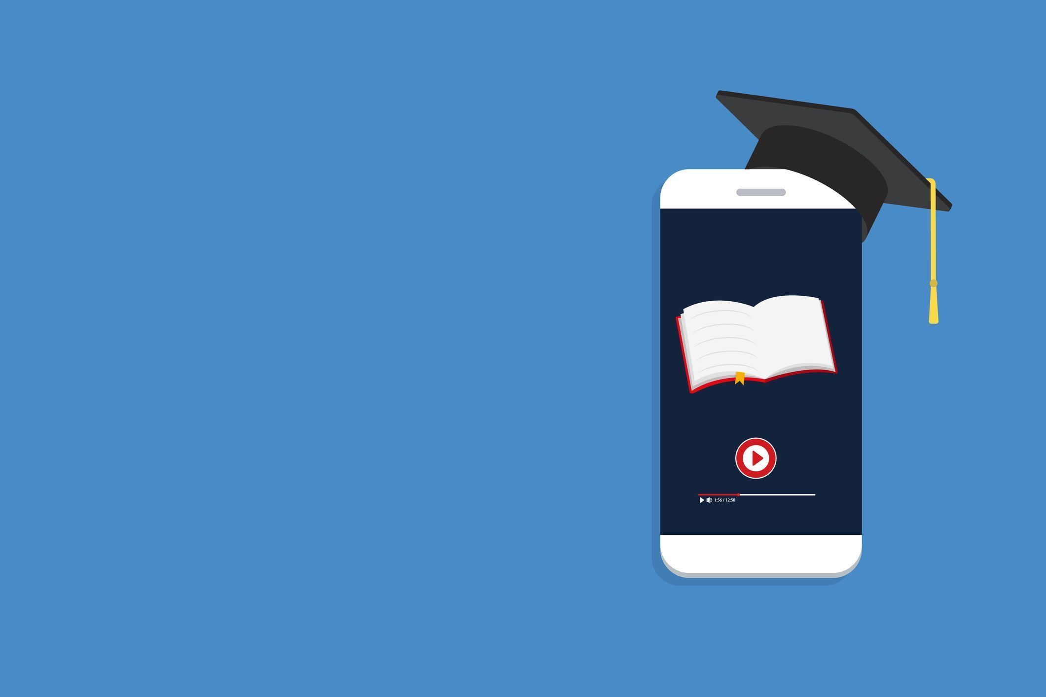 Online learning. Concept of webinar, business online training, education on smartphone or e-learning concept, video tutorial. Vector illustration