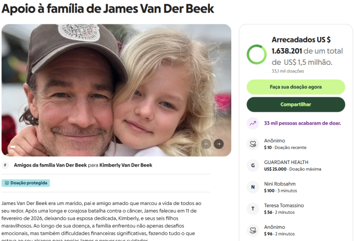 Vaquinha para a família de James Van Der Beek • Reprodução