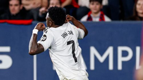 Vinicius Jr. comemora gol de empate do Real contra o Osasuna pela LaLiga