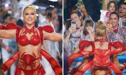 Virginia interrompe ensaio e se emociona com filhas na Sapucaí; assista