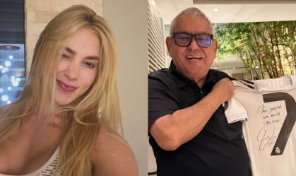 Virginia entrega camisa autografada de Vini Jr. a presidente da Grande Rio