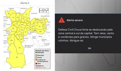 Cidade de São Paulo entra em estado de atenção para alagamentos