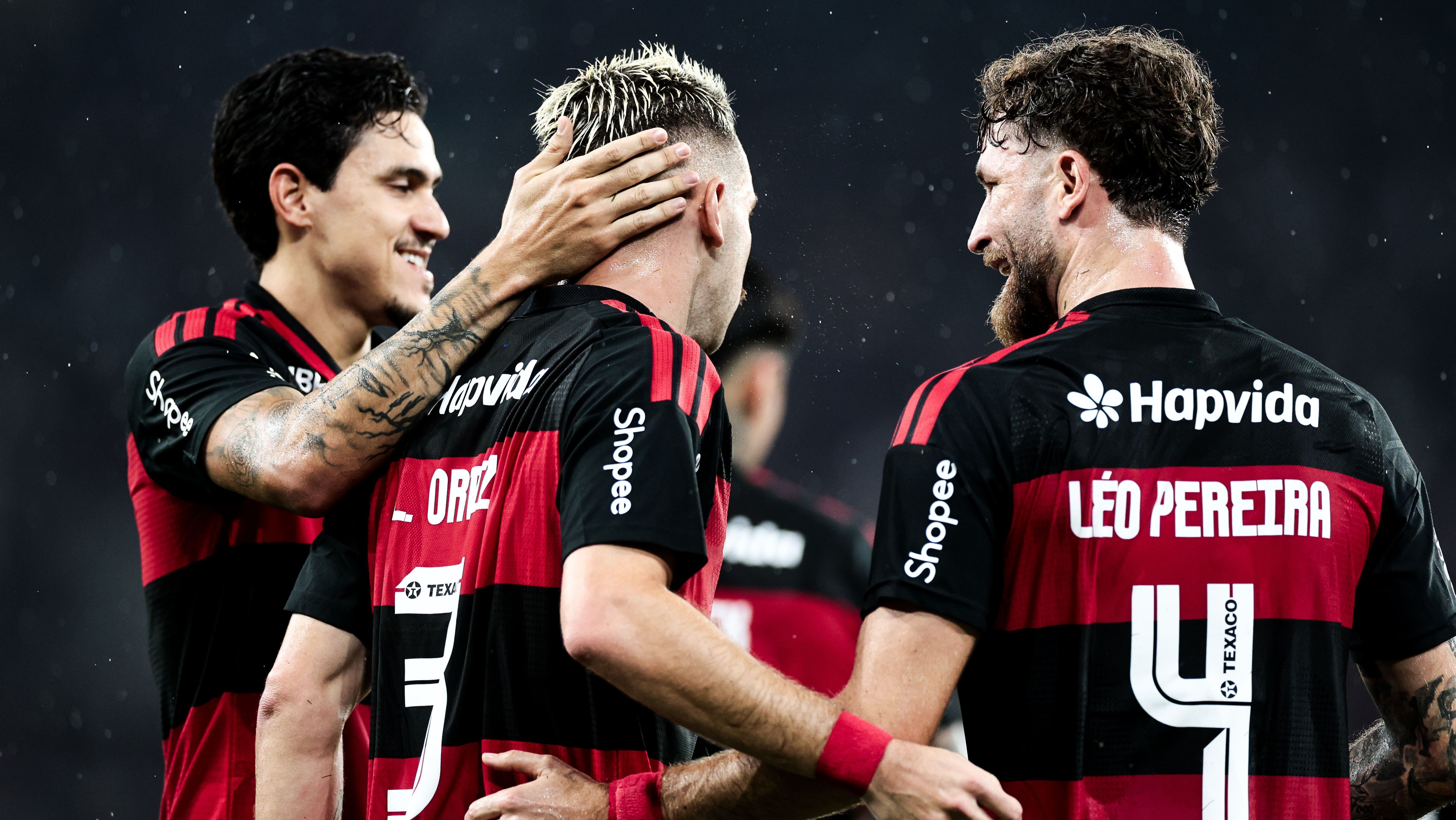 Jogadores do Flamengo celebram gol contra o Remo.