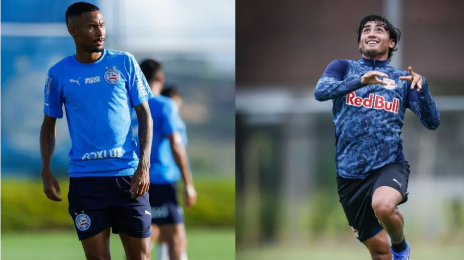 Ademir, do Bahia, e José Herrera, do RB Bragantino, durante treino das equipes