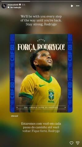 Ancelotti manda mensagem de apoio a Rodrigo • Reprodução / Instagram