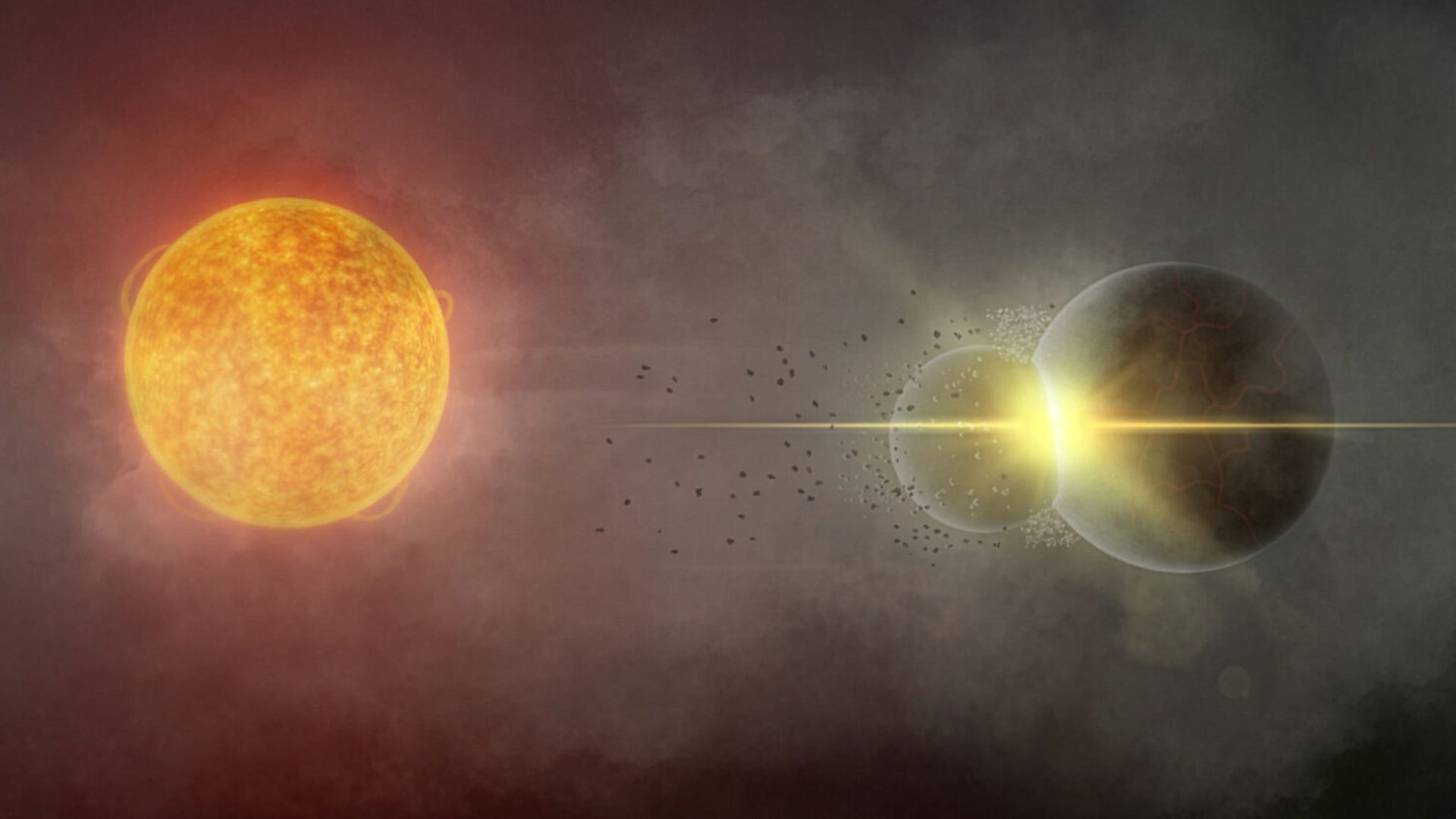 Astrônomos da Universidade de Washington (UW) identificaram evidências raras de uma colisão catastrófica entre dois planetas em um sistema estelar distante •