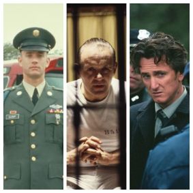 Montagem com os vencedores do Oscar de Melhor: Ator Tom Hanks, em "Forrest Gump" (à esq.), Anthony Hopkins, em "O Silêncio dos Inocentes", e Sean Penn, em "Sobre Meninos e Lobos"