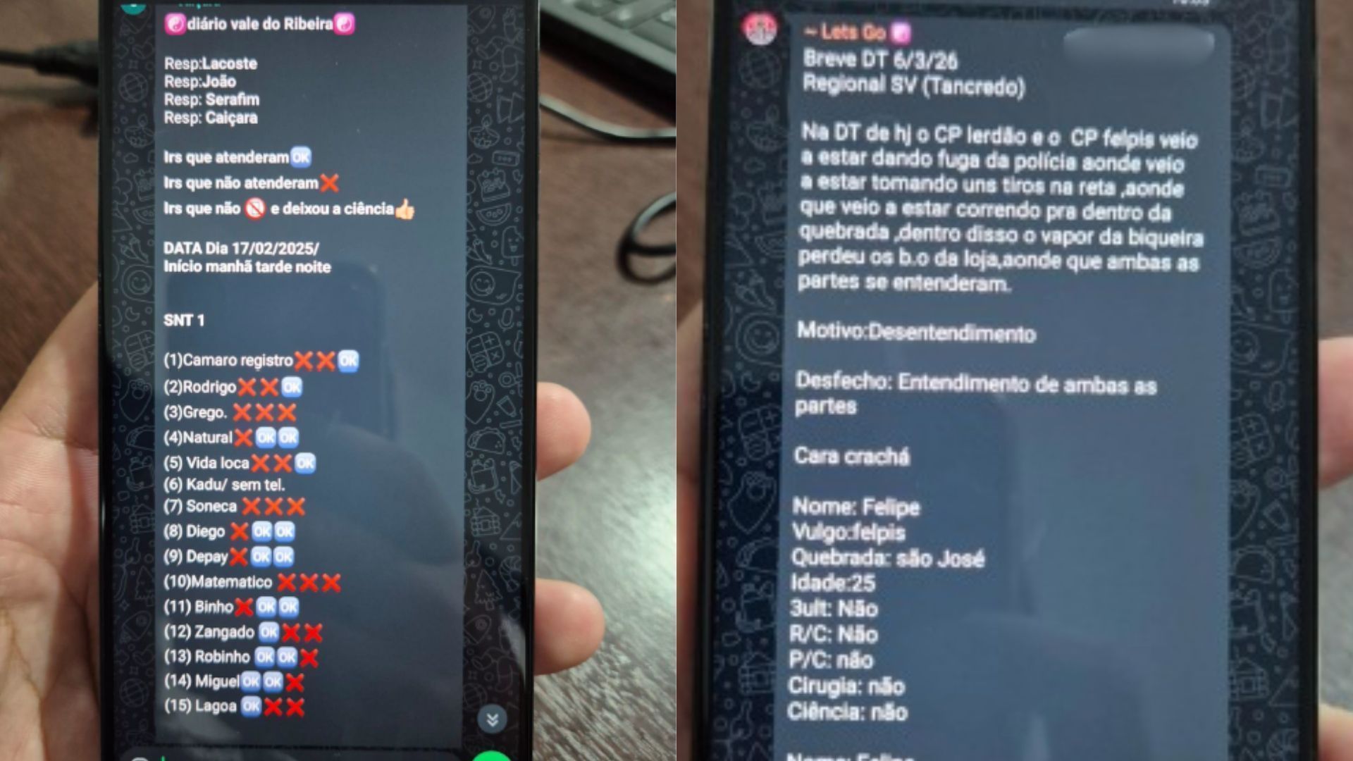 Durante a ação, investigadores descobriram um sistema estruturado de comunicação que utilizava aplicativos para o envio de "boletins de ocorrência" internos. • CNN