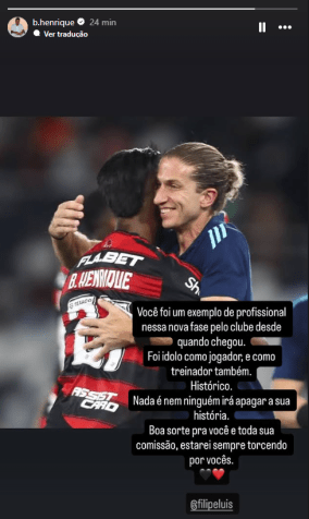 Bruno Henrique posta homenagens à Filipe Luís • Divulgação/b.henrique