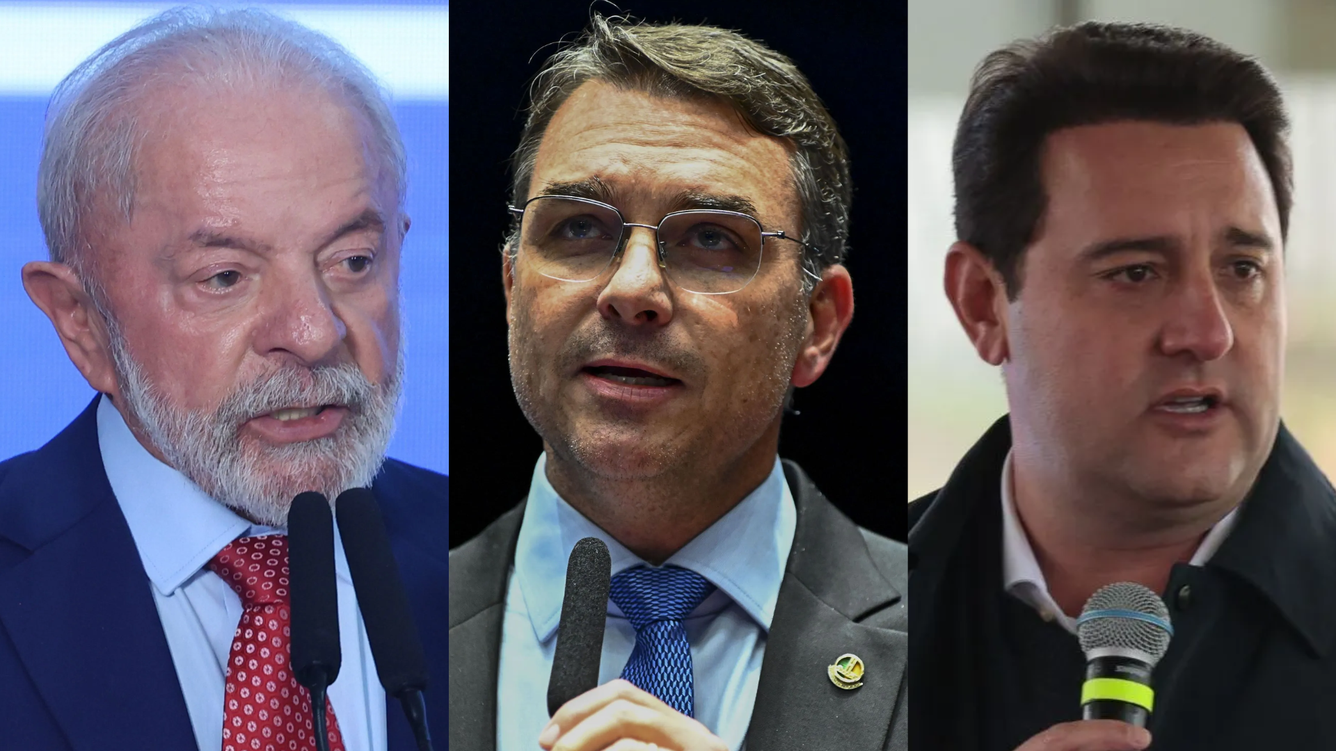 Lula (PT), Flávio Bolsonaro (PL-RJ) e Ratinho Jr. (PSD)