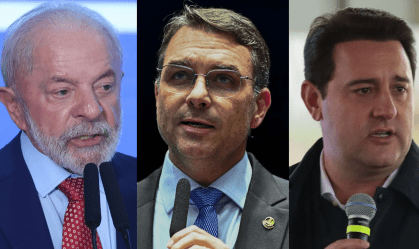 Lula (PT), Flávio Bolsonaro (PL-RJ) e Ratinho Jr. (PSD)