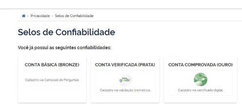 Página na qual o usuário pode verificar seu nível de conta e aumentar a verificação. • Reprodução/gov.br