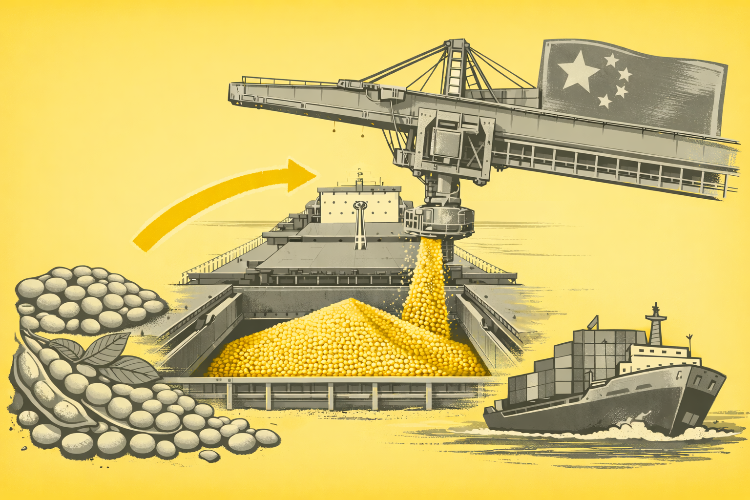 Imagem gerada por IA que representa exportação de soja brasileira para a China