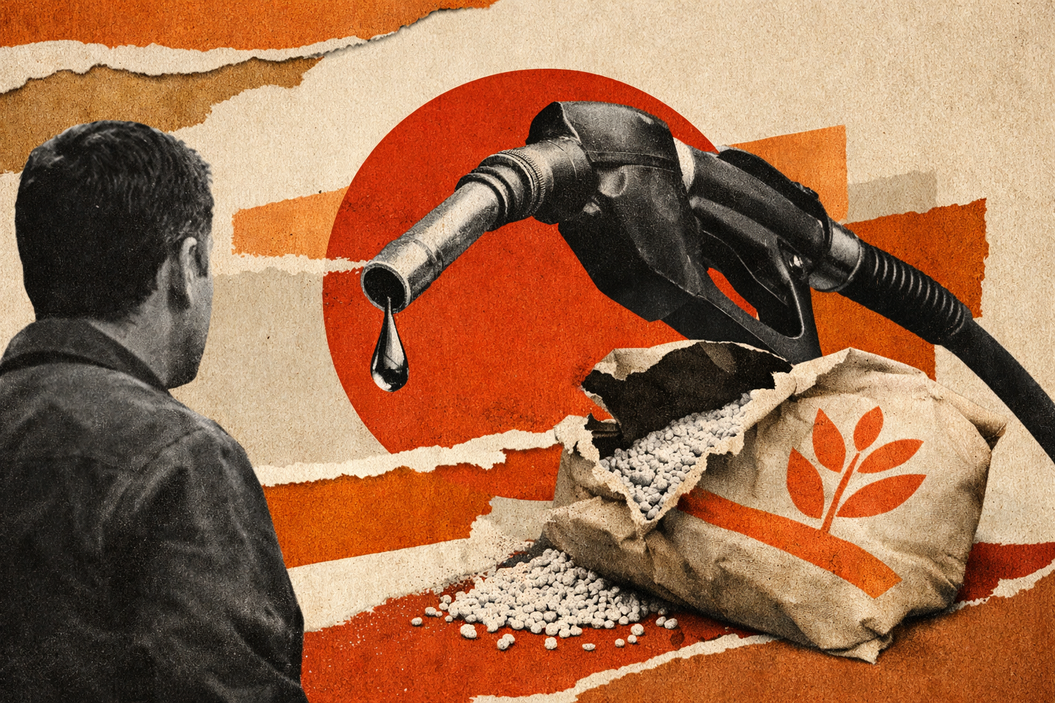 Ilustração de uma bomba de combustível com um saco de fertilizante