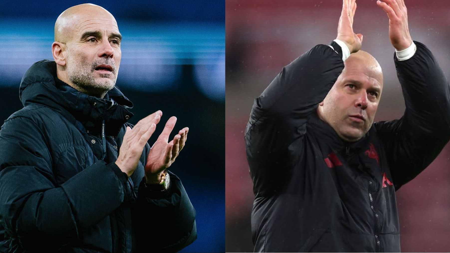 Guardiola, do City, e Arne Slot, do Liverpool