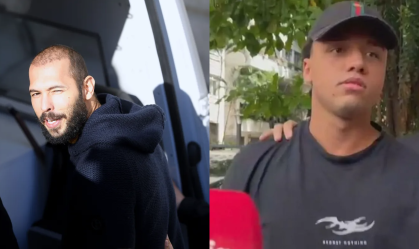 Andrew Tate, coach que se autointitula "ultra-masculino", é responsável pela disseminação da frase "Regret Nothing" ou "não se arrependa de nada" estampada na camisa de Vitor Hugo de Oliveira Simonin