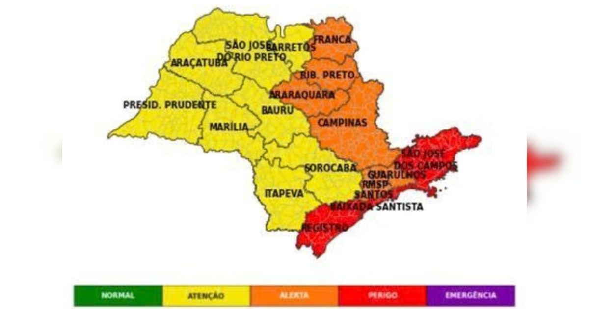 Chuvas fortes: Defesa Civil emite alerta severo para todo litoral paulista