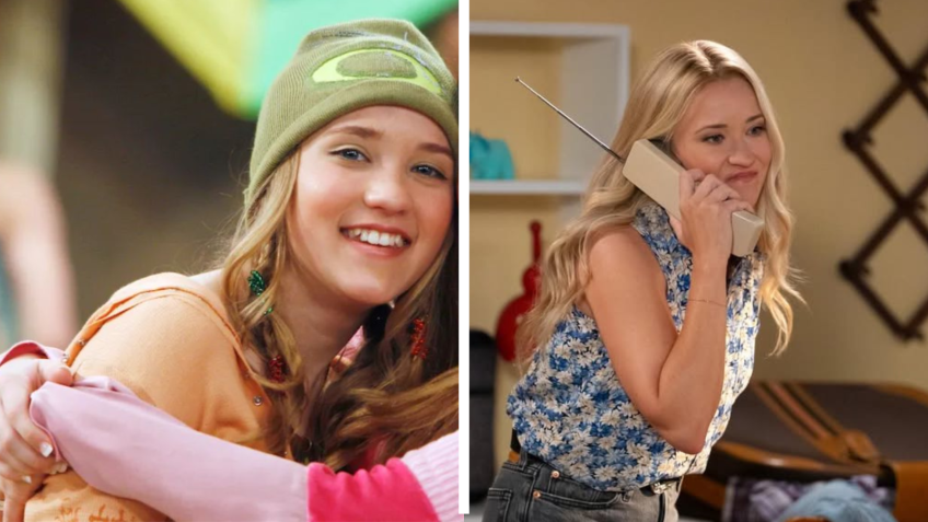 Emily Osment em "Hannah Montana" e 20 anos depois • Reprodução/Disney/Instagram/Emily Osment