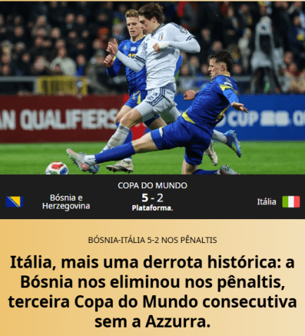 Jornal italiano detona não ida da Itália à Copa • Reprodução/Gazzetta dello Sport
