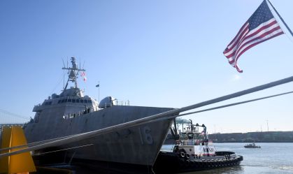 O navio de combate litorâneo USS Tulsa em San Pedro em 27 de agosto de 2019