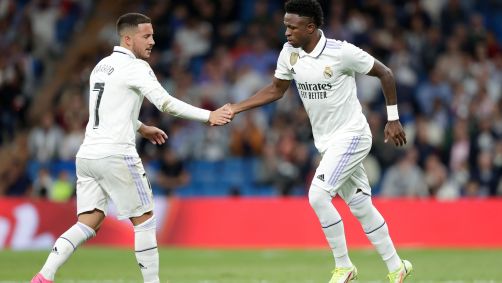Hazard e Vini Jr. atuando juntos no Real Madrid