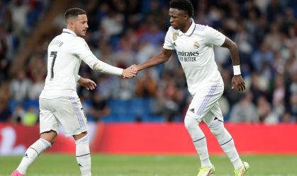 Hazard e Vini Jr. atuando juntos no Real Madrid