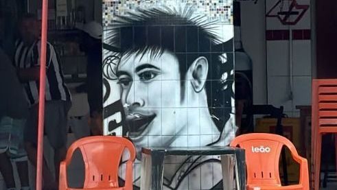 Desenho de Neymar em um bar