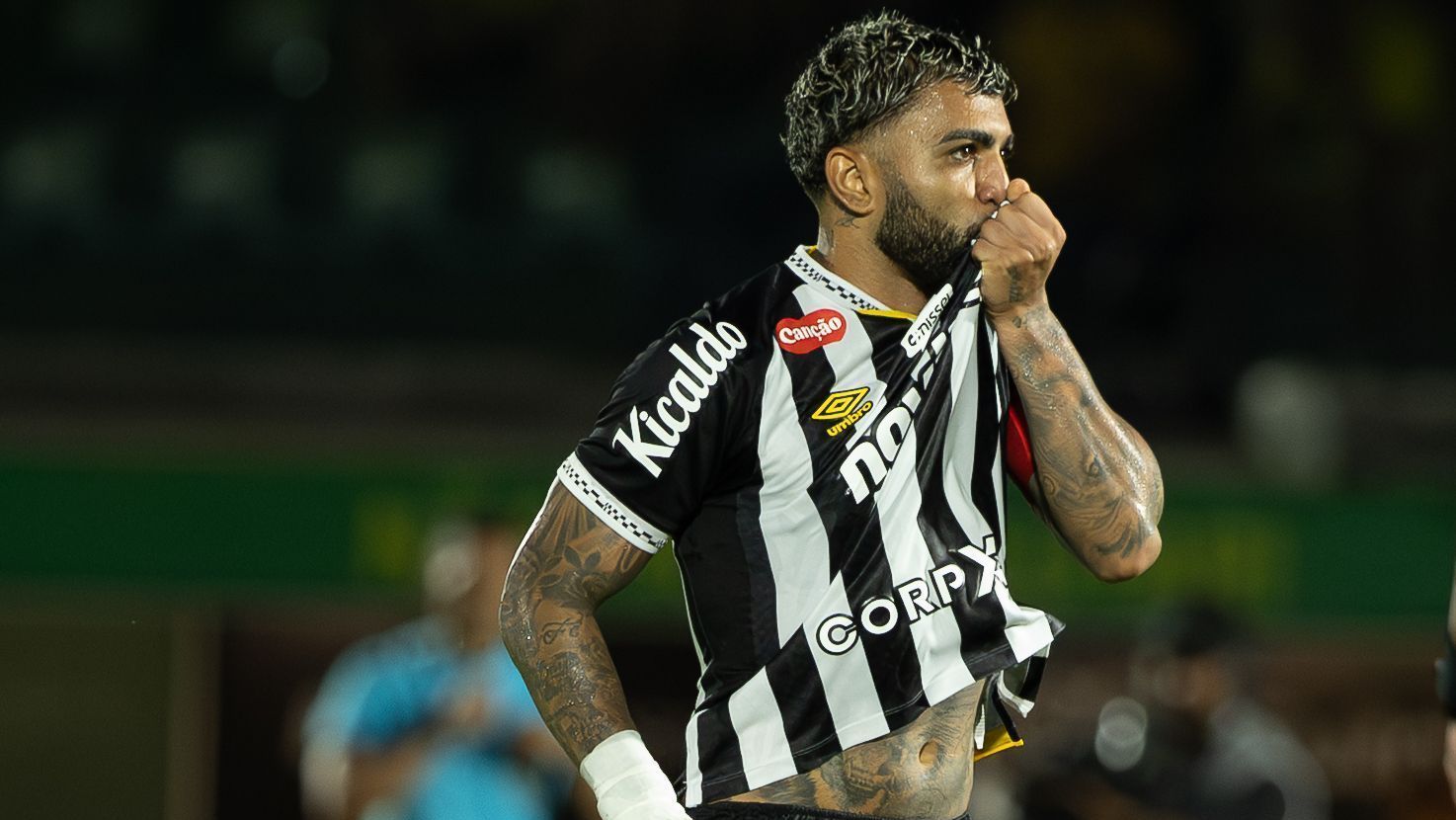 Gabigol comemora gol em Mirassol x Santos