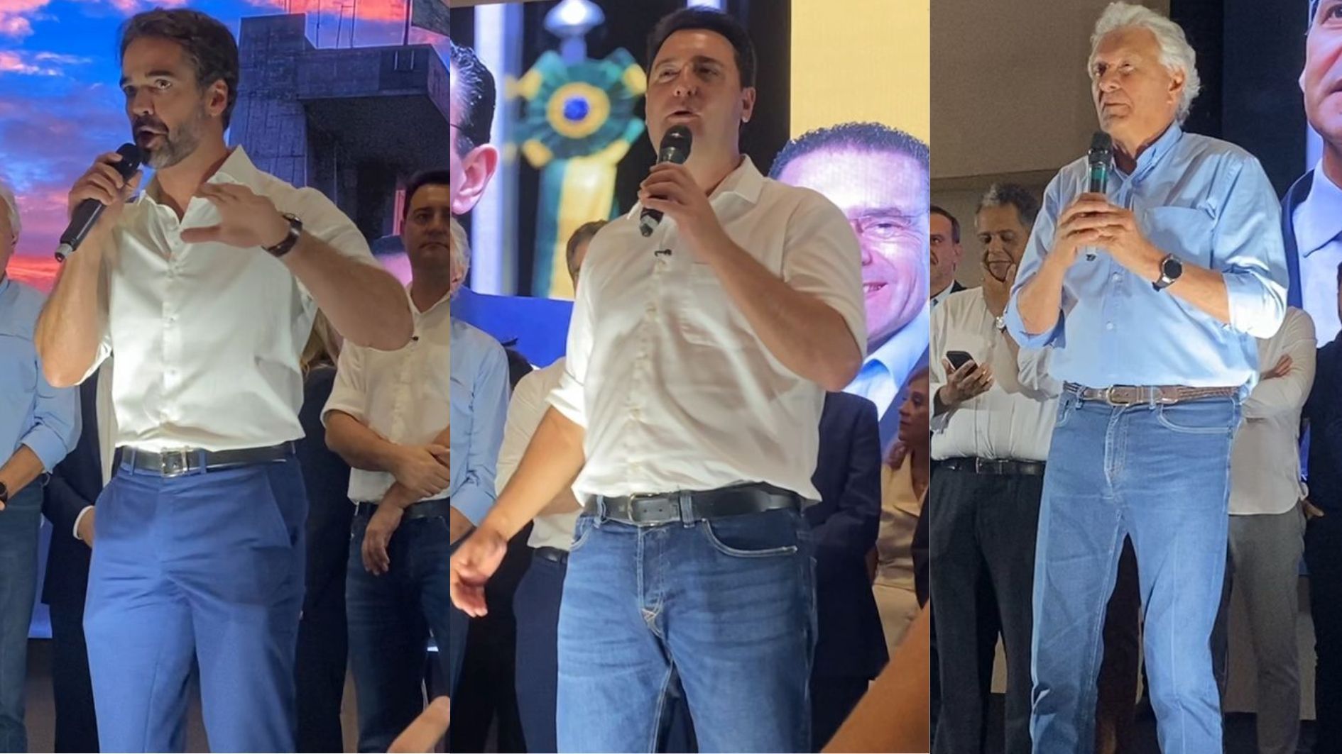 Eduardo Leite, Ratinho Junior e Ronaldo Caiado durante evento do PSD em Sorocaba (SP)