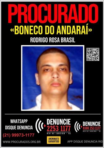 Rodrigo Rosa Brasil , conhecido como Boneco do Andaraí é apontado como mandante de confrontos entre comunidades da região. • Reprodução - Procurados