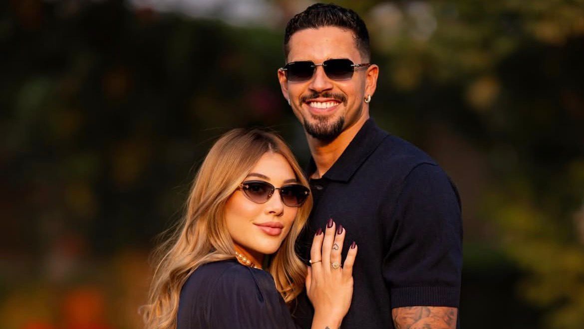 Lucas Veríssimo ao lado da esposa Amanda Farias.