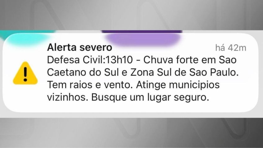 Alerta severo foi emitido às 13h10 pela Defesa Civil de São Paulo • Reprodução