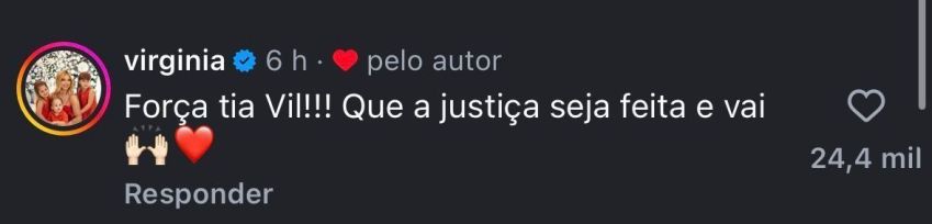 Virginia demonstra apoio à ex-babá • Reprodução/Instagram