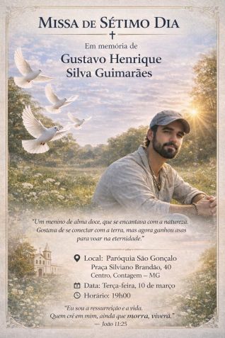 Informações sobre a missa de sétimo dia de Gustavo • Arquivo pessoal