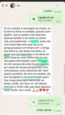 Mensagens com erros de português levam família a registrar boletim de ocorrência • Arquivo pessoal